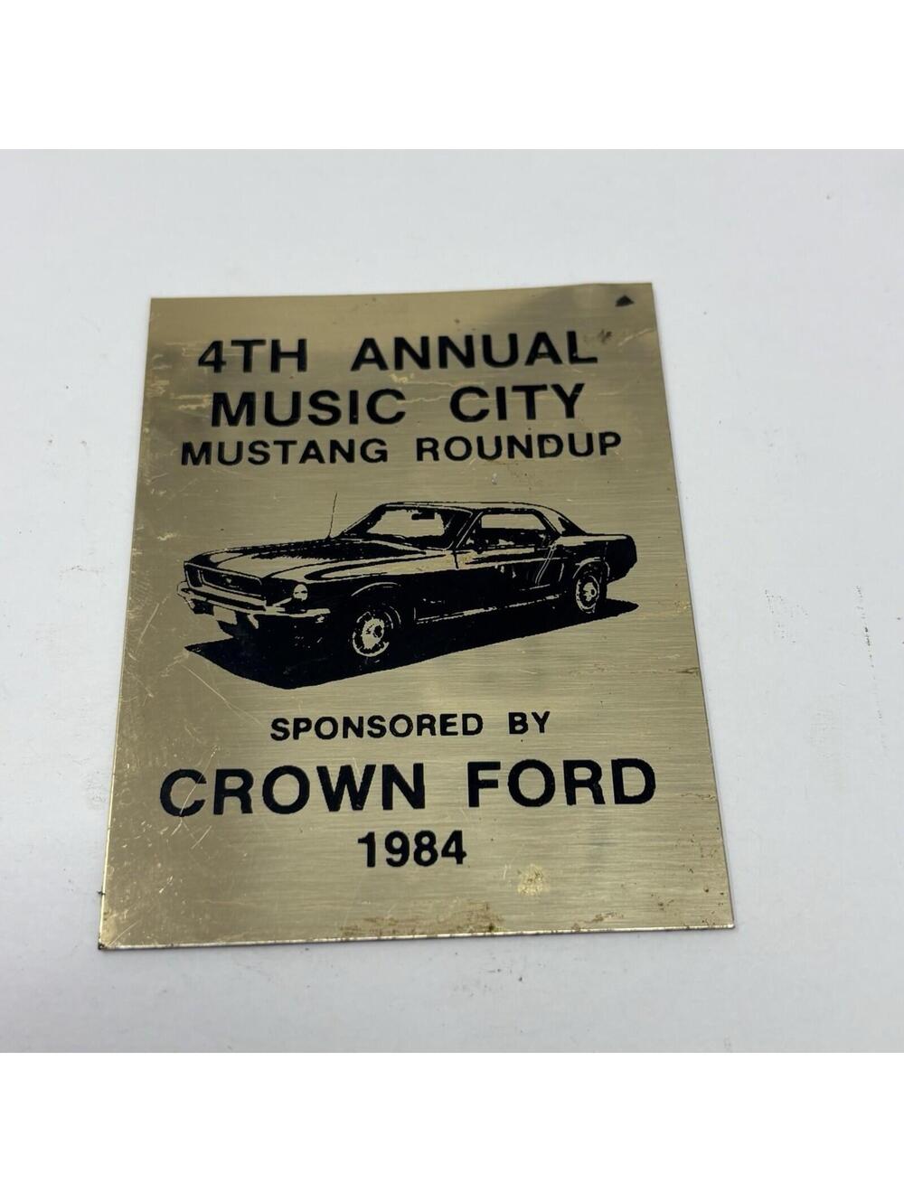 1984 Music City Mustang Roundup Plaque – Crown Ford – Vintage Mustang